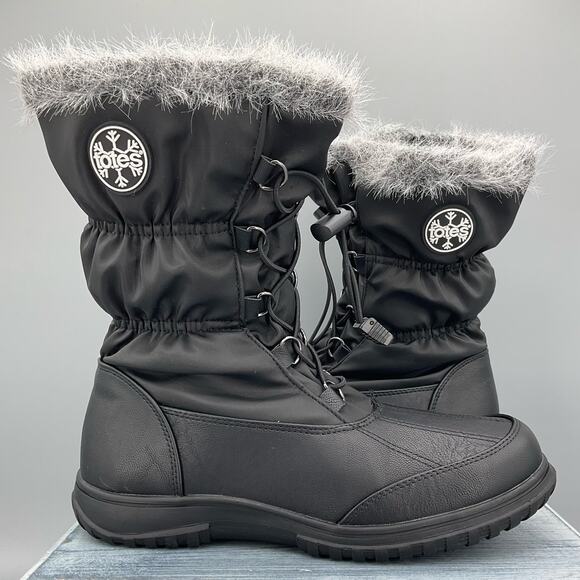 Totes April Women’s Water-Resistant Snow Boots Black Size 8 - Picture 1 of 10